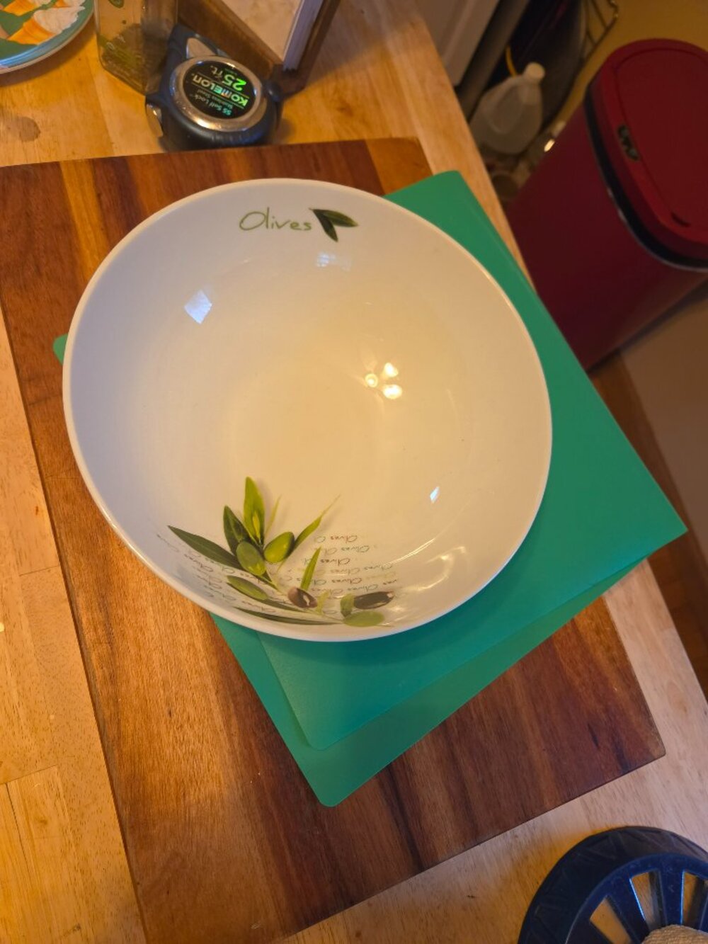 porcelain pasta bowl with a Mediterranean olive branch design